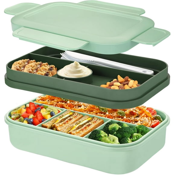 Bento Box Lunch Boxes,2000ml Bento Lunch Box for Adults Kids,Stackable Japanese Lunchbox with 8 Compartments,Leak Proof Meal Prep Container (green)