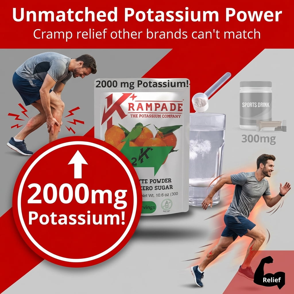 Krampade High Potassium Daily Electrolytes Powder Zero Sugar Orange Flavor, 50 Servings, Healthy Salt