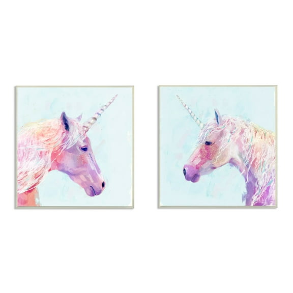 The Kids Room by Stupell Painted Mystic Unicorns Portraits 2pc Wall Plaque Art Set, 12 x 0.5 x 12