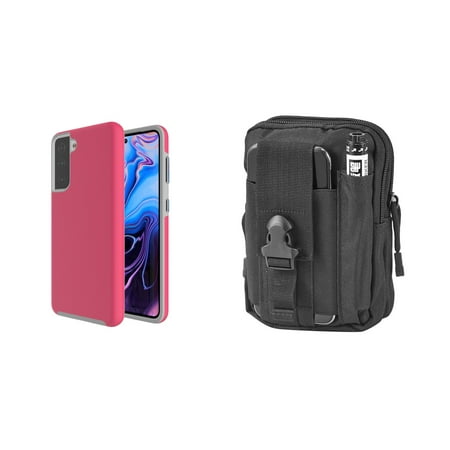 Bemz Grip Armor Case for Samsung Galaxy S21 with Tactical EDC MOLLE Pouch and Touch Tool - Hot Pink