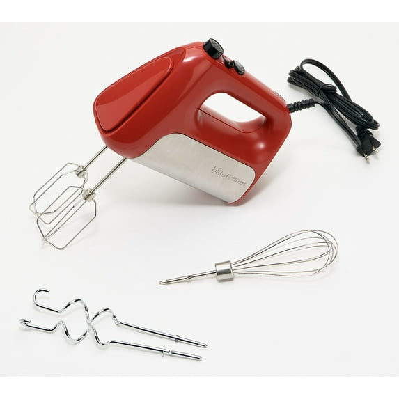 Restored Blue Jean Chef Variable Speed Hand Mixer with Dough Hooks and Whisk Red (Refurbished)
