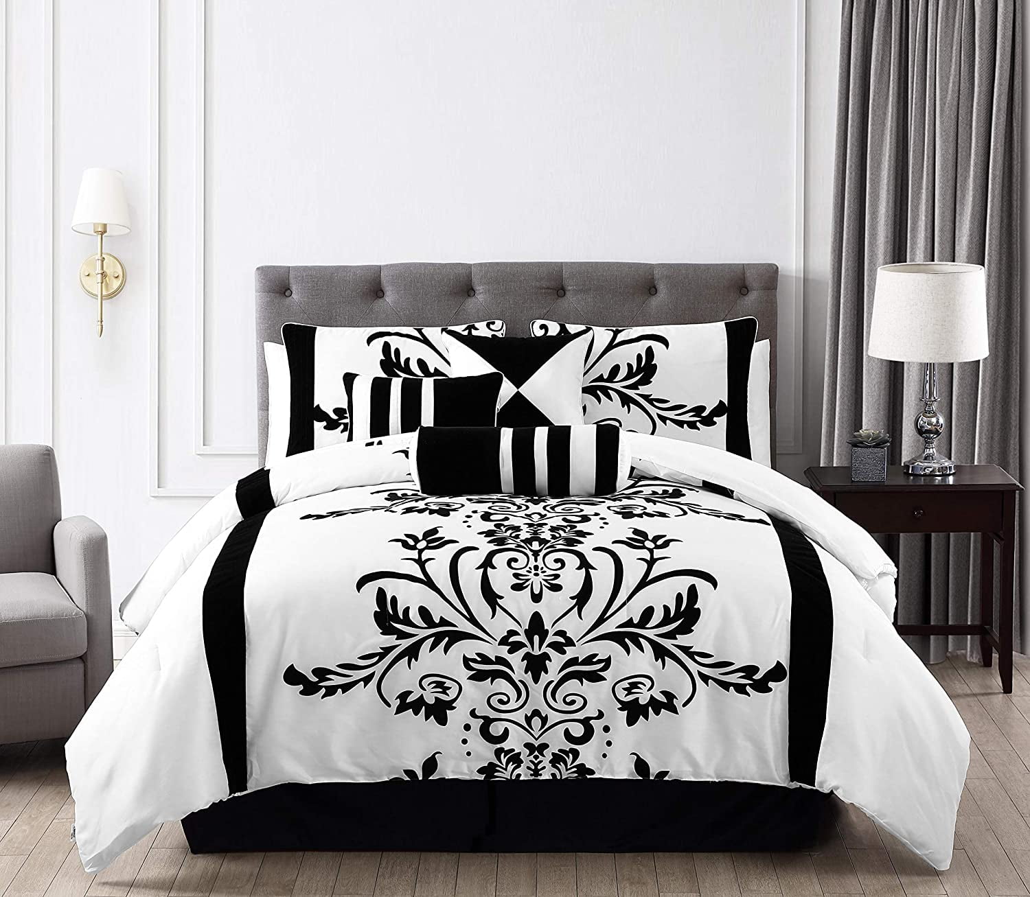 Flock Damask Black Duvet Cover Quilt Bedding Set With Pillowcase Double King 