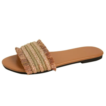 

Women Slippers Summer New Pattern Linen Fashion Simple Flat Bottom Large Size Comfortable Versatile Non Slip Sandals
