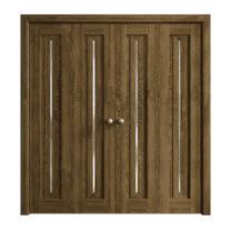 Sliding Closet Double Bi-fold Doors 96 x 96 inches | Ego 5014 Marble Oak | Sturdy Tracks Moldings Trims Hardware Set | Wood Solid Bedroom Wardrobe Doors