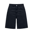 thumbnail image 5 of Clossjun Long Knee Length High Waisted Stretchy Cotton Jorts Bermuda Jean Shorts for Women with Pockets Denim Summer Clean Fit, 5 of 5