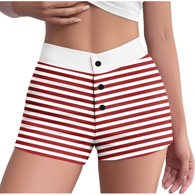 Karight Women Striped Lounge Shorts Elastic Button Front Boxers Pajama Bottoms Color Block Cute Sleepwear Slim Pj Short