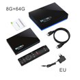 thumbnail image 1 of Caja de TV Reproductor multimedia de resolución 4K Cine en casa 2.4G WiFi Caja de televisión compatible con Bluetooth de cuatro núcleos, enchufe de la UE, 8G + 64G Eigraketly EL002293-05B, 1 of 2