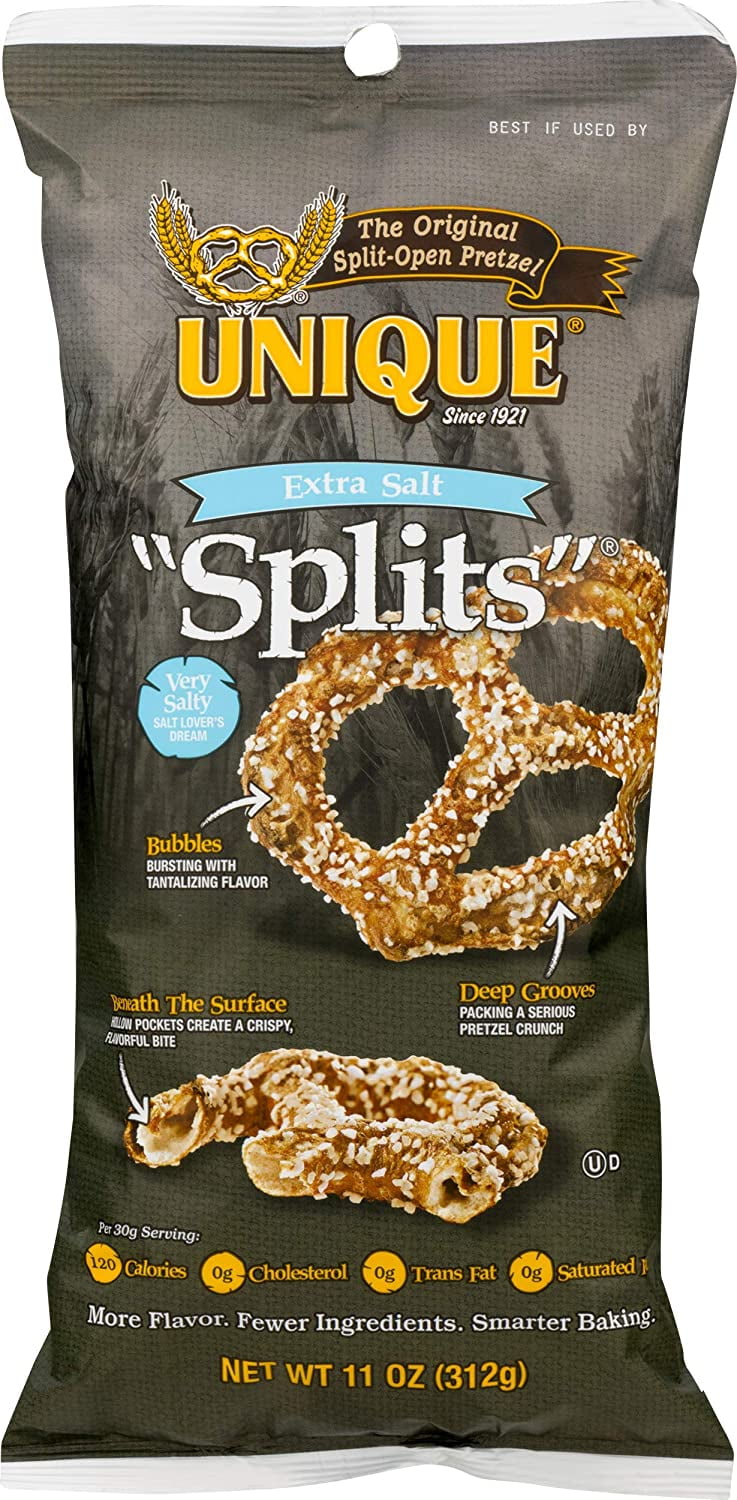 Unique Pretzels Extra Salt Splits Pretzels, Delicious Vegan Snack
