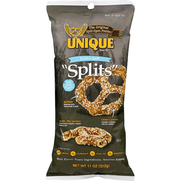 Unique Pretzels Extra Salt Splits Pretzels, Delicious Vegan Snack