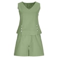 thumbnail image 4 of Women's Two Piece Set, Sleeveless Tank Top and Shorts Outfit, Casual Cotton Linen Blend Summer Shorts Set, Summer Outfits for Women and Beach Vacation Outfit Sets-Green, 4 of 7