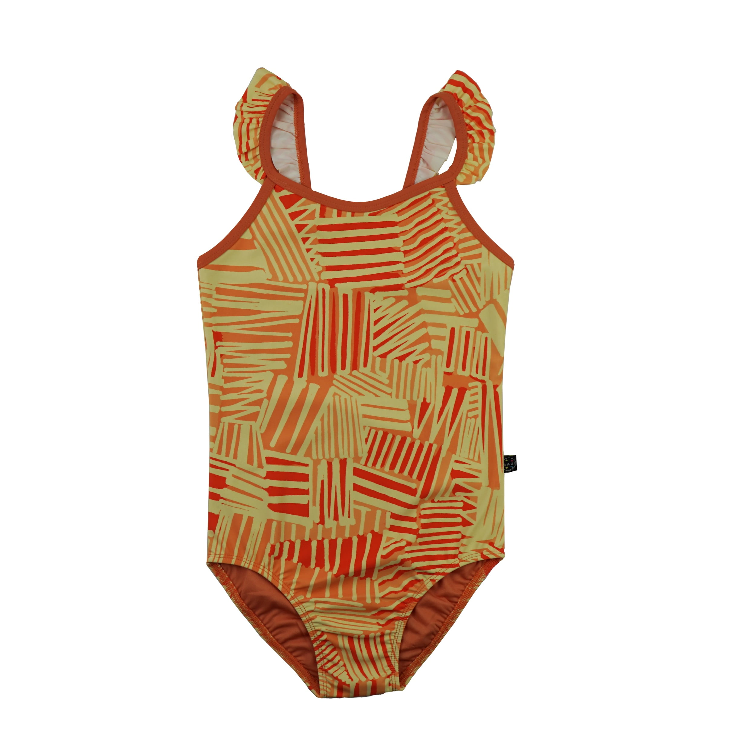 Maui and Sons Girls Squiggy Ruffle One-Piece Swimsuit, High Performance Stretch Bathing Suit and Athletic Swimwear for Kids
