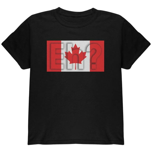 Canada Flag Canadian Eh Youth T Shirt Black YLG