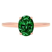 1 ct Oval Cut Simulated Emerald Solitaire 18K Rose Gold Womens Engagement Ring