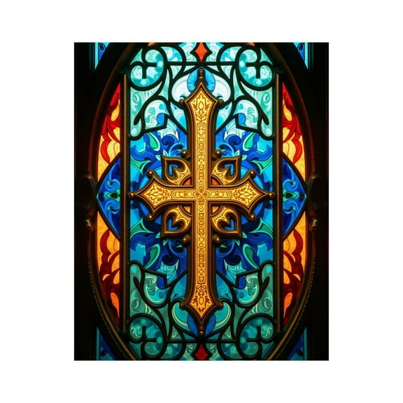 Paint by Numbers Kit for Adults, Stained Glass Cross Design Art Paint by Numbers, Easy Paint by Numbers Kit for Adults Beginner, DIY Adult Paint by Number Kits on Canvas, Home Decor