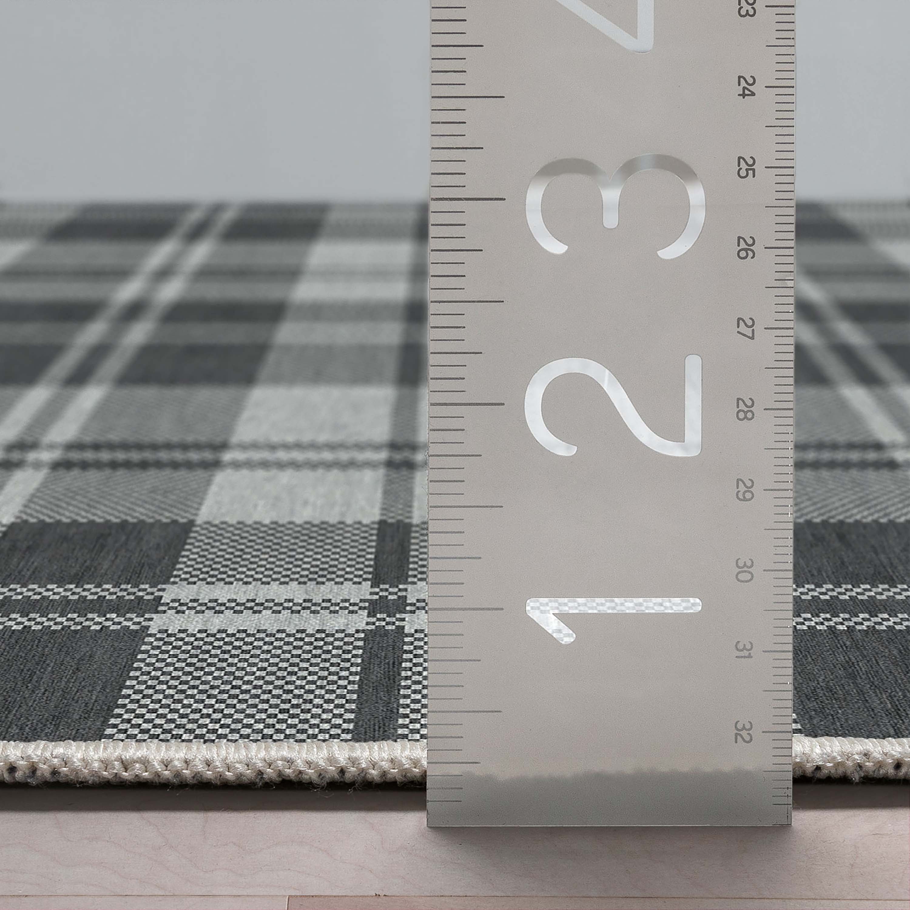 Well Woven Apollo Plaid Modern Dark Grey Flat Pile Easy to Clean 7'7" x 9'10" Area Rug for Living Room Dining Room Bedroom and Kitchen