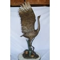 thumbnail image 5 of Nifao Crane standing on a stone bronze statue – Garden Outdoor Decor Sculpture, 28"L x 32"W x 49"H, 5 of 12