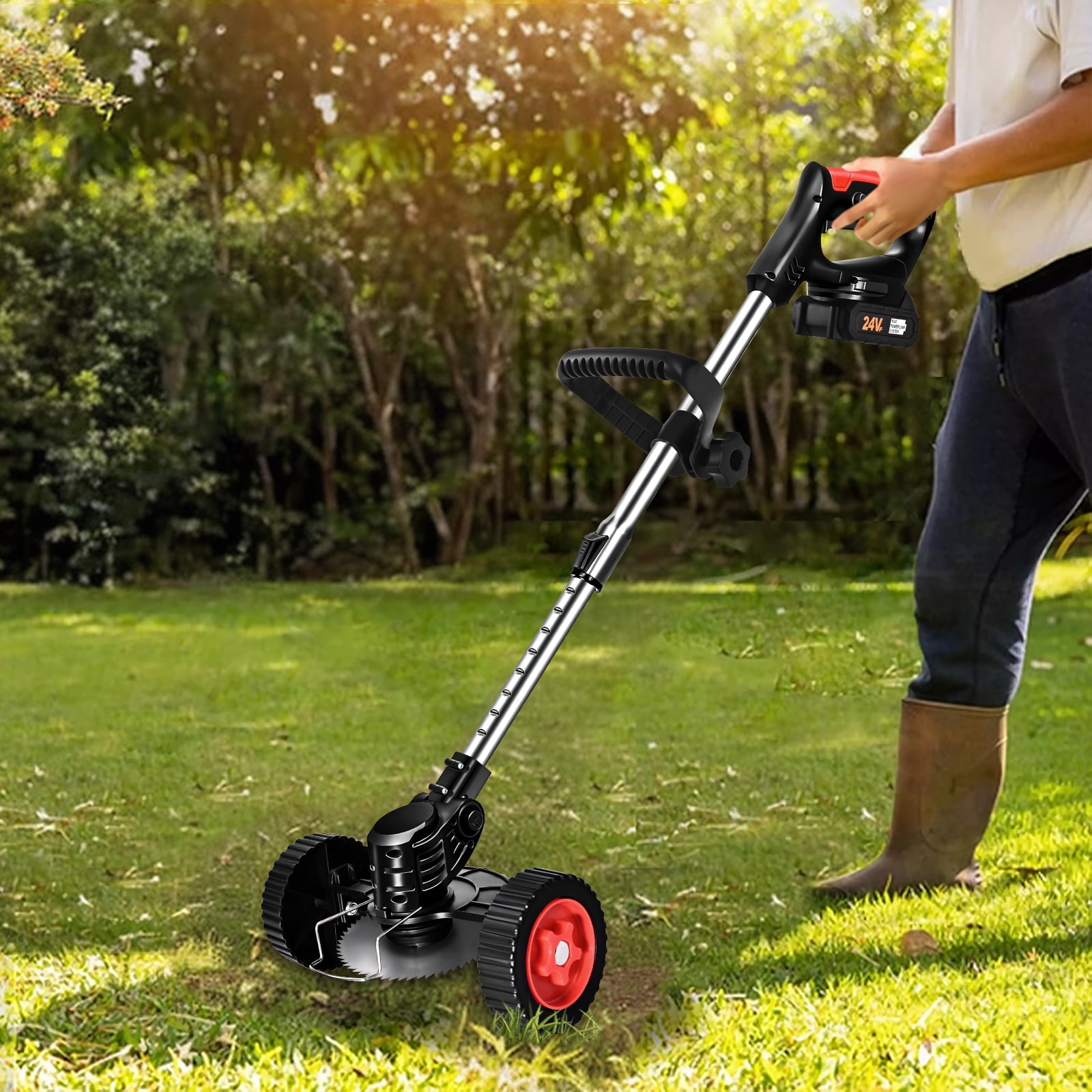 Ktinnead Electric Weed Wacker Cordless,Weed Eater Battery Powered,Cordless String Trimmer with Fast Charger & Wheel,Grass Cutter Machine with 4 Replacement Spools, Edger Lawn Tool, Black