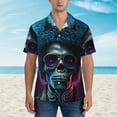 thumbnail image 2 of Sikiie Punk Style Blue Haired Skull Print Men's Hawaiian Shirt, Summer Beach Button Pocket Short Sleeve T-Shirt,Medium, 2 of 7