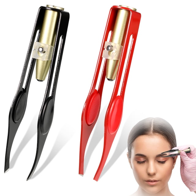 Qarigey 2Pcs Eyebrow Tweezers with LED Light Tip Tool HIgh-Precision Slant Hair Salon Tools Removal Professional Eyelashes Up Make Type3