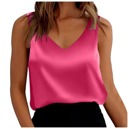 Kcodviy 100 Cotton Camisoles Women Satin Tank Tops For Womens Tank Tops Summer Fashion Crewneck Casual Loose Women Loose Fit Sleeveless Swimsuit Beach Cover Up V Neck Camisole Blouses Loose Knit