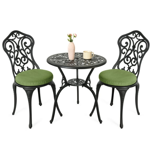 Nuu Garden Patio 3-Piece Bistro Set with Cushions, Patio Chairs and Outdoor Round Table with Umbrella Hole, Cast Aluminum Patio Set for Lawn, Garden, Porch, Poolside, Black