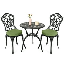 Nuu Garden Patio 3-Piece Bistro Set with Cushions, Patio Chairs and Outdoor Round Table with Umbrella Hole, Cast Aluminum Patio Set for Lawn, Garden, Porch, Poolside, Black