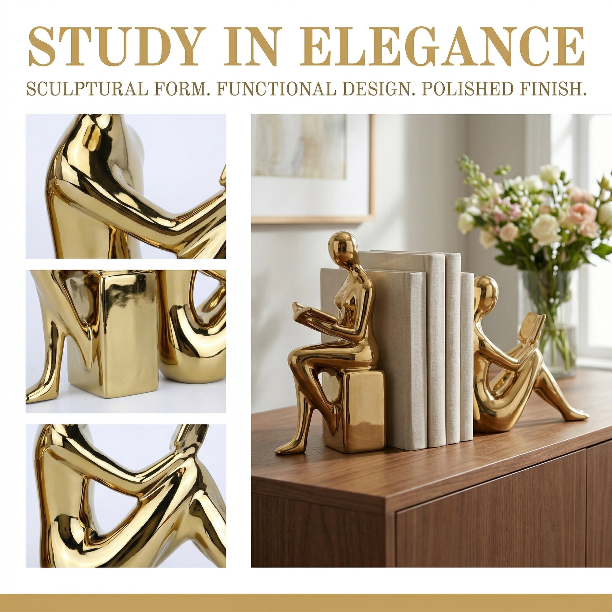 Unique Bargains Expandable Metal Bookends with Compartments Home 2 Pcs Gold