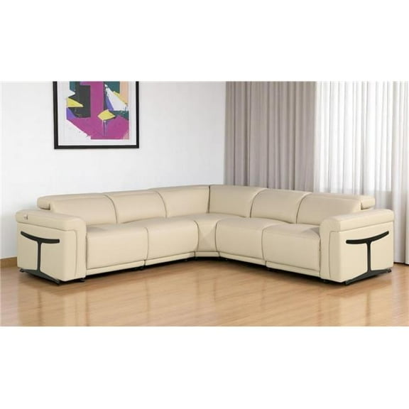 HomeRoots 534846 Beige Italian Leather Modular L Shaped 5 Piece Corner Sectional