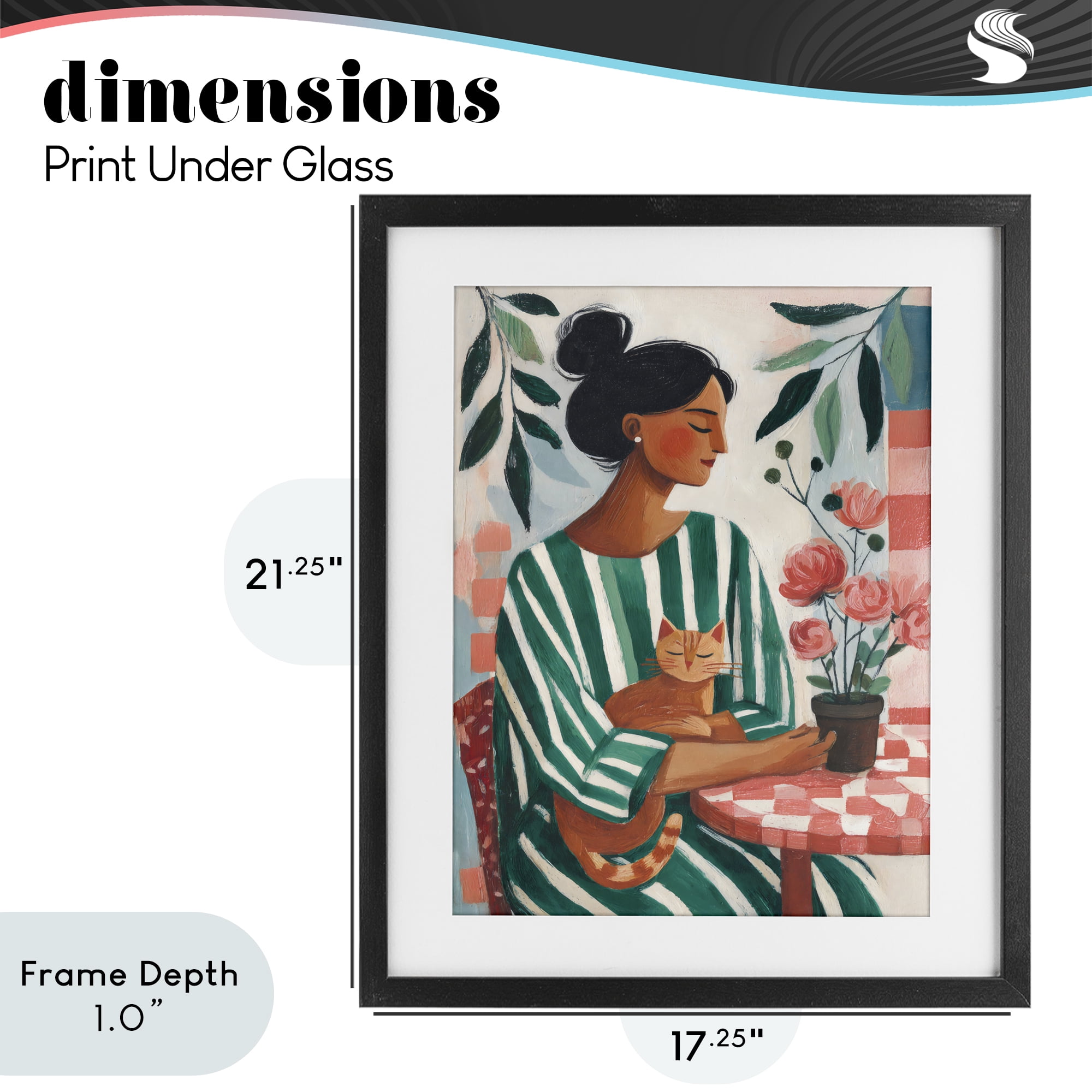 Stupell Industries Cat Lady in Striped Dress Black Framed Print Under Glass, design by Sisi and Seb