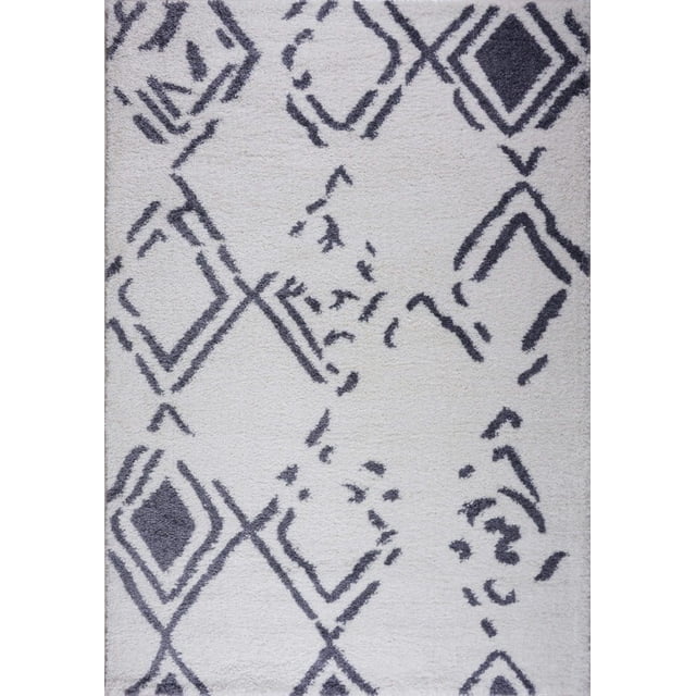 Ladole Rugs Shaggy Kenitra European Abstract Soft Polypropylene Modern Big Runner Rug in White Light Gray 2'7" x 9'10"