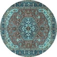 thumbnail image 1 of Ahgly Company Indoor Round Medallion Light Blue Traditional Area Rugs, 5' Round, 1 of 4