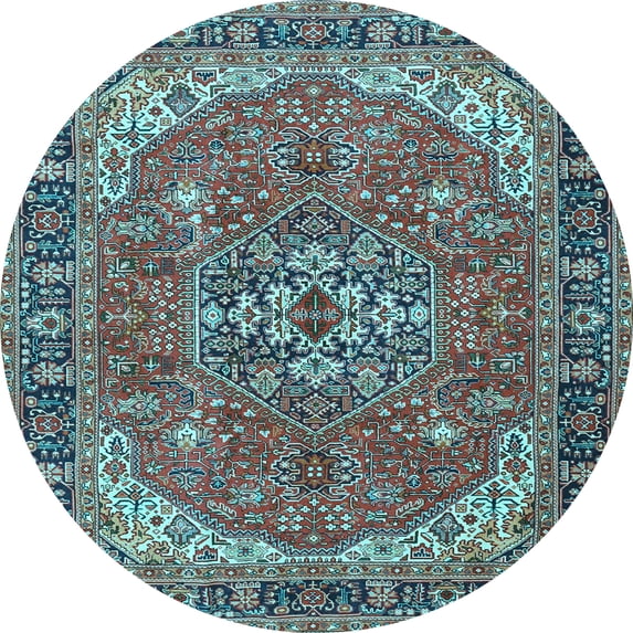 Ahgly Company Indoor Round Medallion Light Blue Traditional Area Rugs, 5' Round