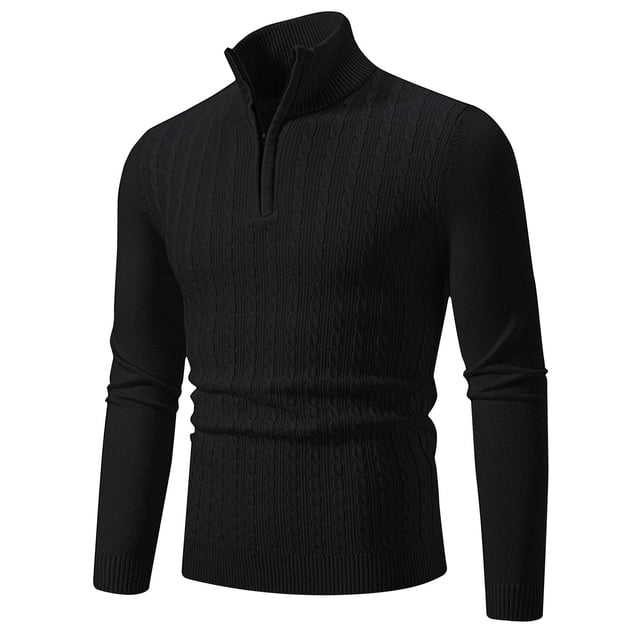 LOVZFMLL Sweaters for Men, Solid Color Turtleneck Ribbed Pullover, Classic Casual Half-Zip Stretchy Layering Shirt, Fall Clothes, Warm Winter Tops