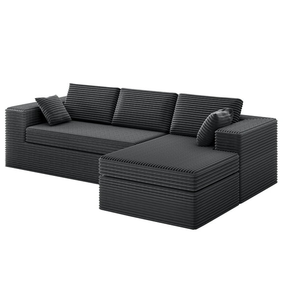 108” Modern L-Shaped Sofa for Living Room, Modular Sectional Sofa with Deep Seat, Oversized 3-Seater Couch with L-Shaped Chaise, No Assembly Required (Right-Facing Chaise, Dark Grey)