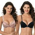 thumbnail image 1 of Curve Muse Women's Plus Size Perfect Shape Add 1 Cup Push Up Underwire Bras-2PK-Cream/Hot Pink,Black-34B, 1 of 7