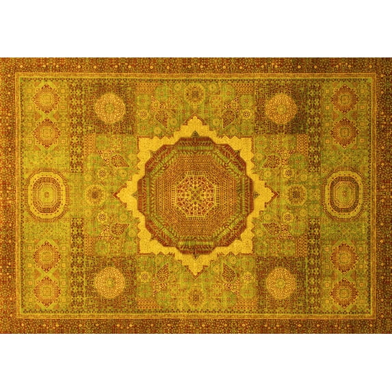 Ahgly Company Indoor Rectangle Oriental Yellow Modern Area Rugs, 7' x 9'