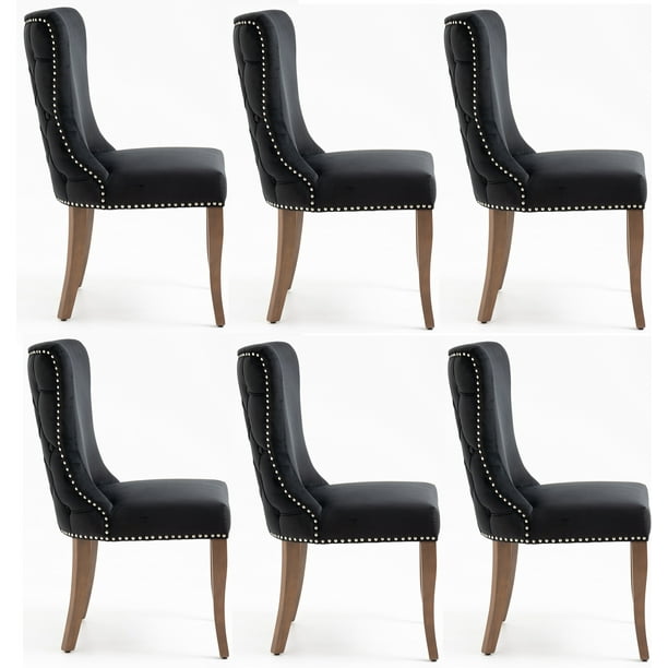 Set of 6 Wingback Upholstered Dining Chairs with Nailhead Trim, Fabric