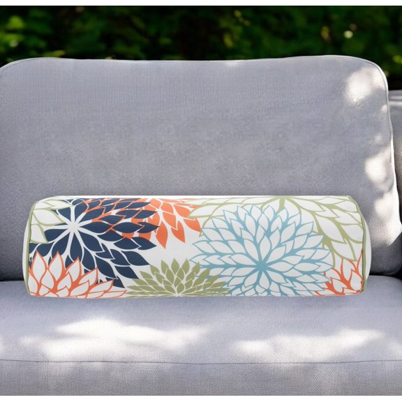 6" X 20" Orange Green and Blue Bolster Floral Indoor Outdoor Throw Pillow