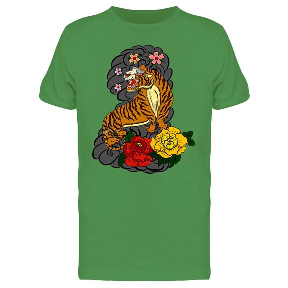 Tiger With Flowers And Clouds Tee Men's -Image by Shutterstock