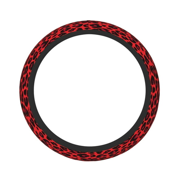 Car Steering Wheel Cover For Men Women Elastic Non-Slip Car Steering Wheel Covers Protector Universal 15 Inch Red And Black Leopard Pattern