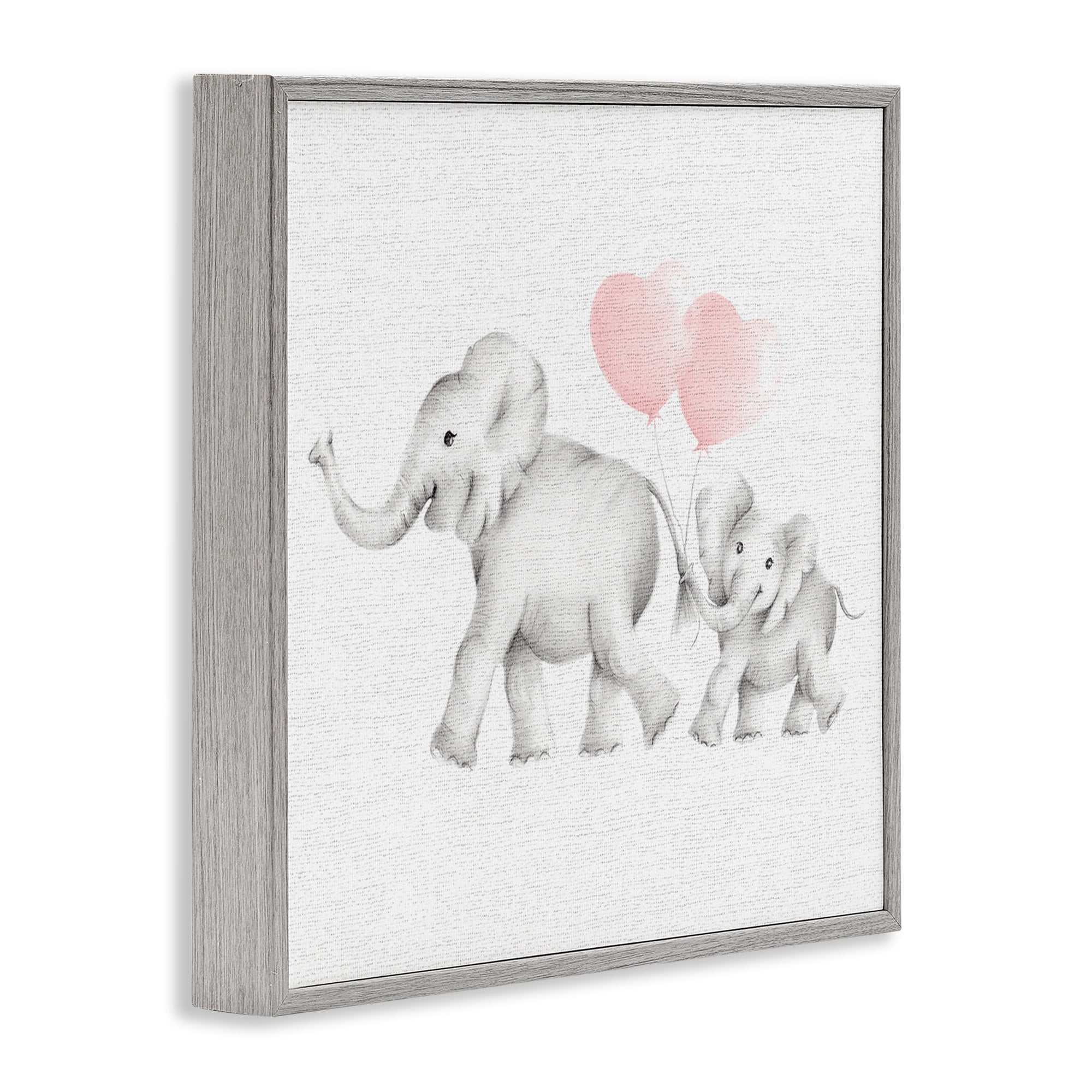 Stupell Industries Elephant Family with Pink Balloons Art for Kids Painting Gray Framed Art Print Wall Art, 12 x 12