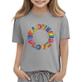 thumbnail image 3 of Girls Gray Graphic Tee, Kids Love and Rainbow Heart Short Sleeve T-Shirt, Cotton Casual Play Shirt,Size 7 T, 3 of 9