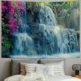 thumbnail image 2 of Fenyluxe  Waterfall Tapestry Purple Forest Wild Flowers Floral Green Jungle Plants Nature Landscape Wall Hanging Bedroom Living Room Hanging Decorative Blanket 40x60inch, 2 of 6
