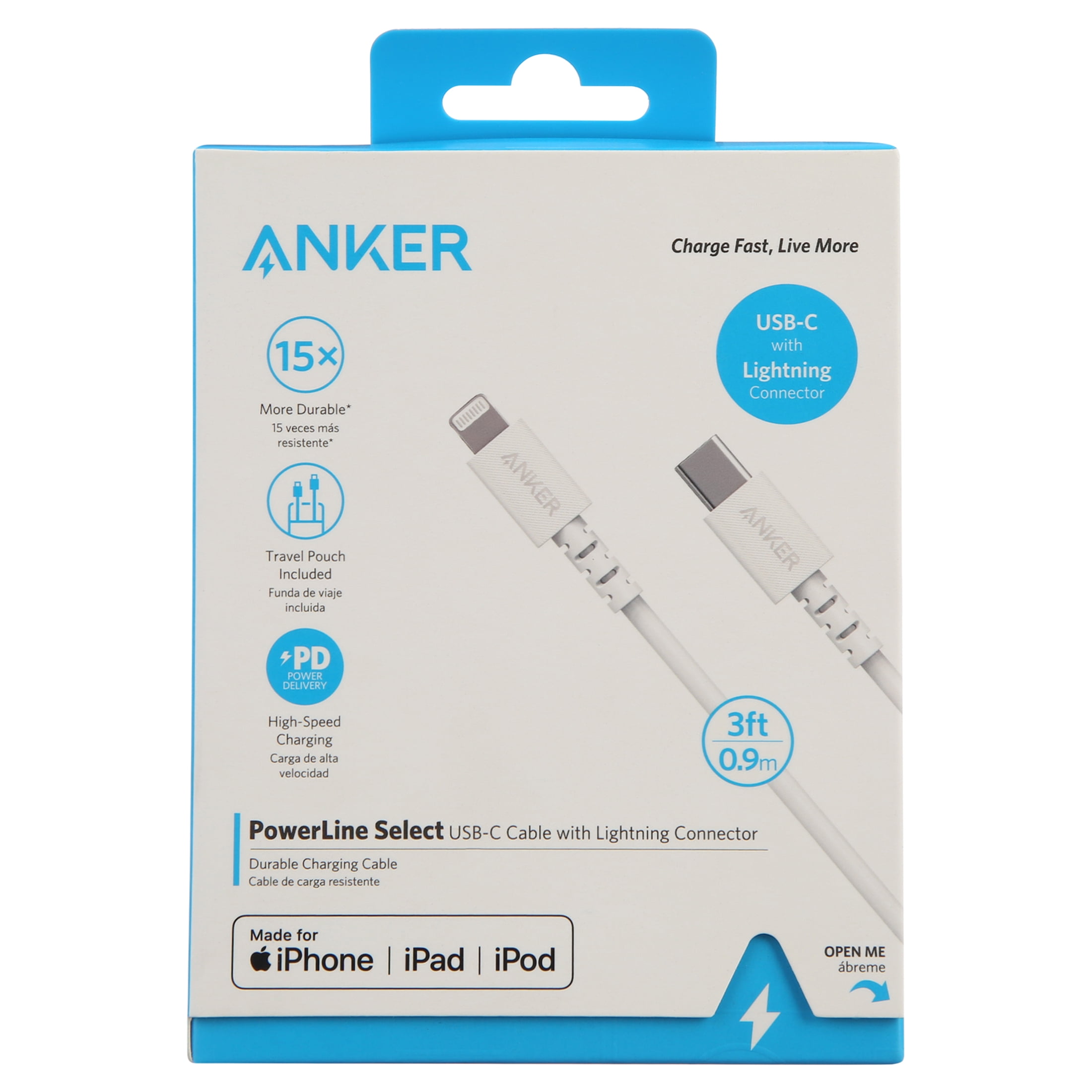 Anker PowerLine Select USB-C to Lightning Cable White (3ft)