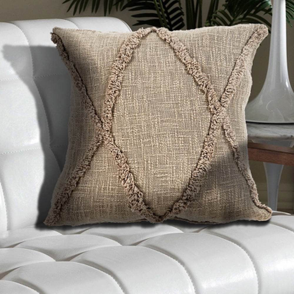 Ox Bay Sara 20" x 20" Taupe Shag Diamond Cotton Adult Decorative Throw Pillow Cover