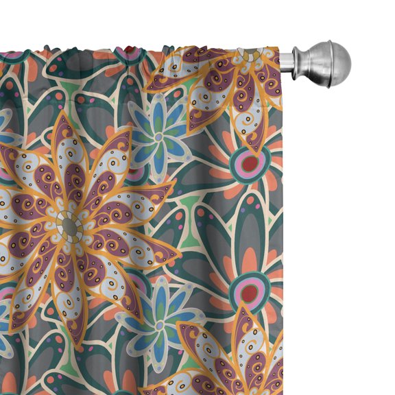Ambesonne Exotic Flowers Curtains, Mandala Exotic Print, Pair of 28"x63", Ginger Grey and Multicolor