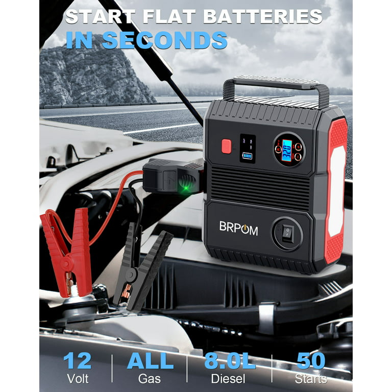 BRPOM Car Battery Jump Starter, 3000A Peak 24000mAh 12V Auto with 150PSI  Tire Inflator Portable with Air Compressor (up to All Petrol or 8.0L Diesel  Engine) 