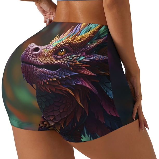 Fotbe Rainbow Scales Fantasy Dragon Shorts Sin Costuras – Shorts Deportivos de Cintura Alta para Mujer, Elásticos para Gimnasio, Yoga, Running o Ciclismo-X-Large