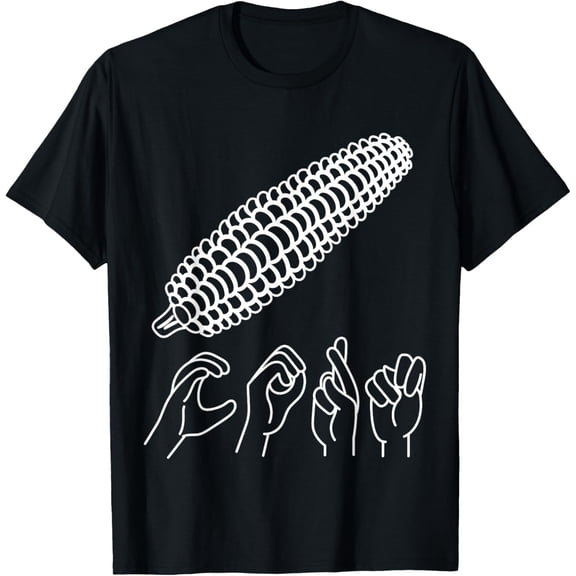 Corn ASL Corn American Sign Language Sweet Corn T-ShirtMen and women, Black T-shirt, size: Extra large