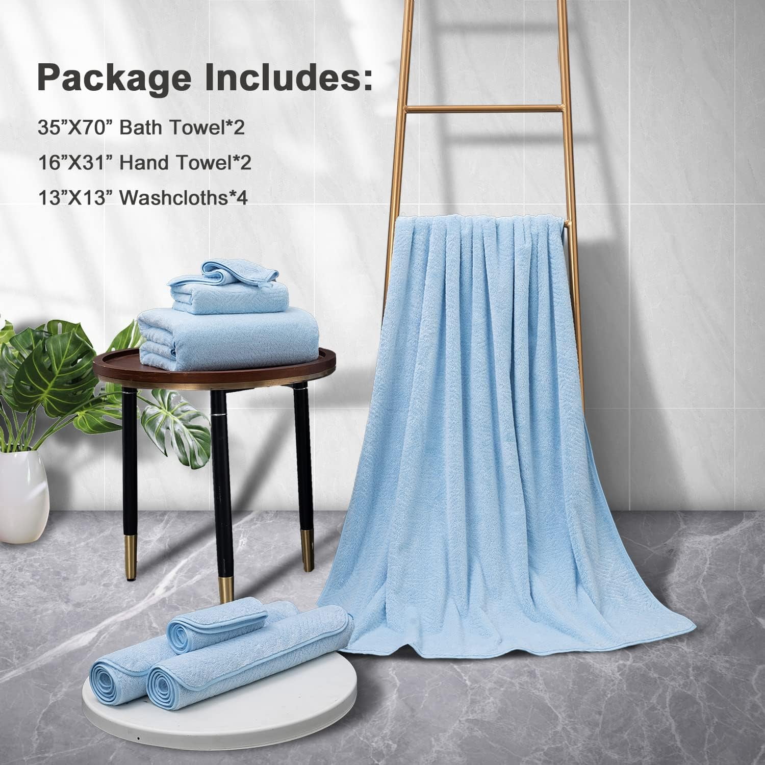 Smuge 8 Piece Oversized Bath Sheet Towels, 2 Large Bath Towel, 2 Hand Towels, 4 Washcloths, 600 GSM Ultra Soft Large Bath Towel Set Cozy Quick Dry Bathroom Towels Hotel Luxurious Towels(LIGHT BLUE)